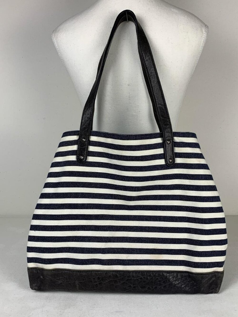 Rebecca Minkoff Striped Tote Bag - Chic Black & White with Leather Trim